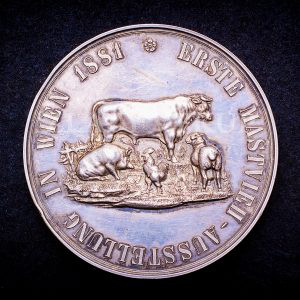 AR medaile 1.Výstava dobytka ve Vídni 1881, 75mm!140,9g